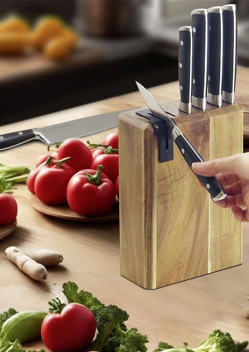 Messer & Schneidgeräte - Messerblock aus hochwertigem Akazienholz, in Farbe BRAUN-SCHWARZ Ansicht 1