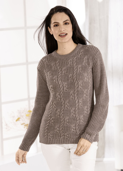 Pullover - Pullover in Strickmix, in Größe 036 bis 052, in Farbe TAUPE Ansicht 1
