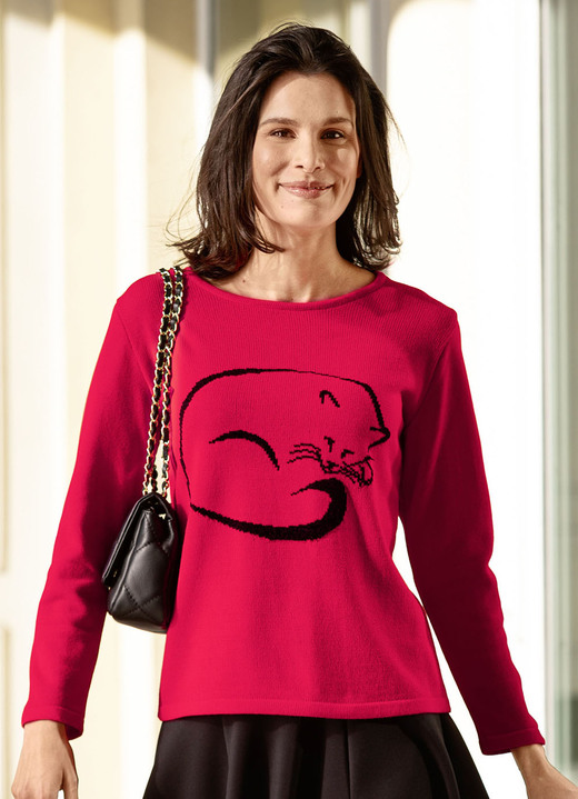 Pullover - Pullover in Garnmix Pullover - Pullover in Garnmix, in Größe 036 bis 052, in Farbe ROT-SCHWARZ