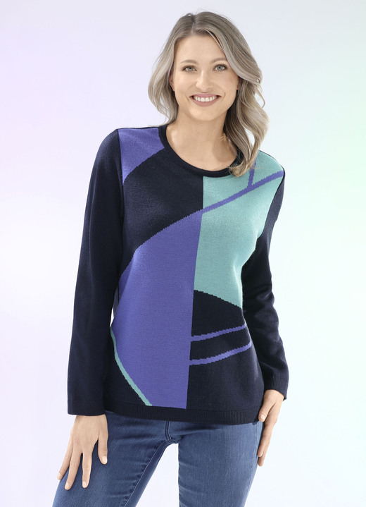 Pullover - Pullover mit Jacquard-Dessin, in Größe 038 bis 054, in Farbe MARINE-ROYALBLAU-JADEGRÜN Ansicht 1