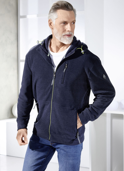 Hemden, Pullover & Shirts - Fleecejacke mit Kapuze, in Größe 3XL (58) bis XXL (56), in Farbe MARINE Ansicht 1