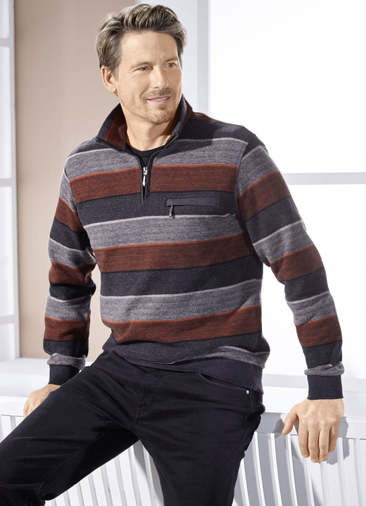 Hemden, Pullover & Shirts - Troyer mit kurzem Reißverschluss, in Größe 046 bis 062, in Farbe ANTHRAZIT-GRAU-TERRA