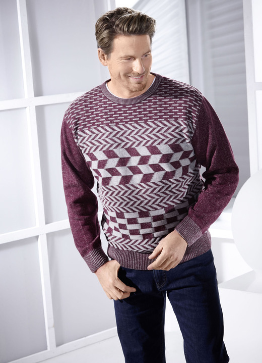 Hemden, Pullover & Shirts - Attraktiver Rundhalspullover in 3 Farben, in Größe 046 bis 062, in Farbe WEINROT MELIERT Ansicht 1