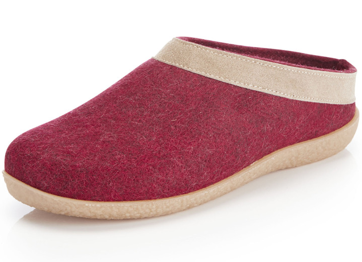 - Laurina Wollfilz-Pantoffel mit Velours-Besatz, in Größe 036 bis 042, in Farbe GRANATROT Ansicht 1