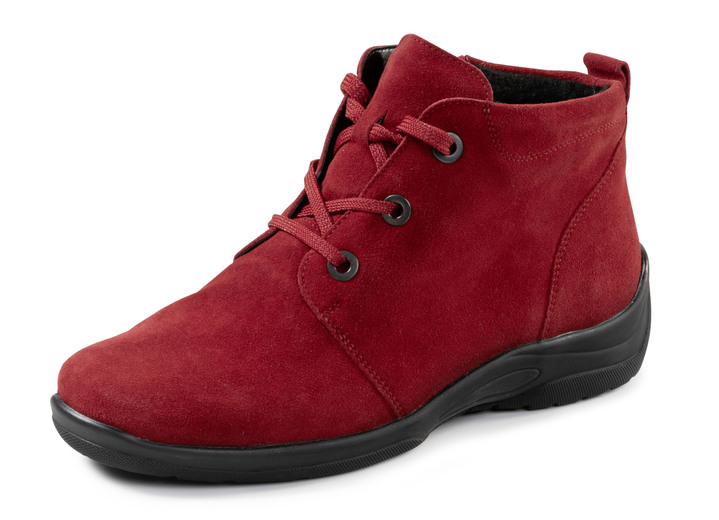 Komfortschuhe - Waldläufer Schnür-Bootie aus weichem Veloursleder, in Größe 4 1/2 bis 9, in Farbe KIRSCHROT Ansicht 1