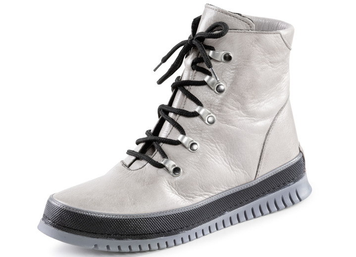 Komfortschuhe - Gemini Schnür-Bootie aus weichem Rind-Nappaleder, in Größe 036 bis 042, in Farbe KIESEL Ansicht 1