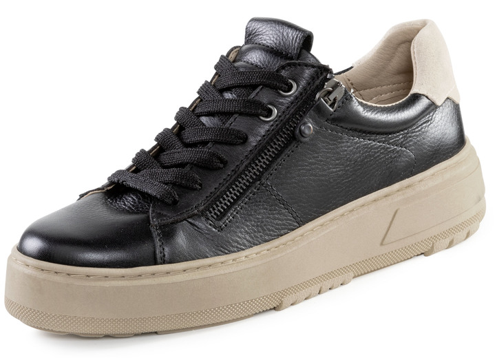 Komfortschuhe - ELENA EDEN Schnürschuh  mit Velour-Besatz, in Größe 036 bis 042, in Farbe SCHWARZ-BEIGE Ansicht 1