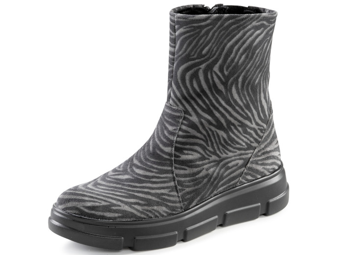 Komfortschuhe - Waldläufer Stiefelette mit Zebra-Dessin, in Größe 3 1/2 bis 8, in Farbe SCHWARZ-GRAU Ansicht 1