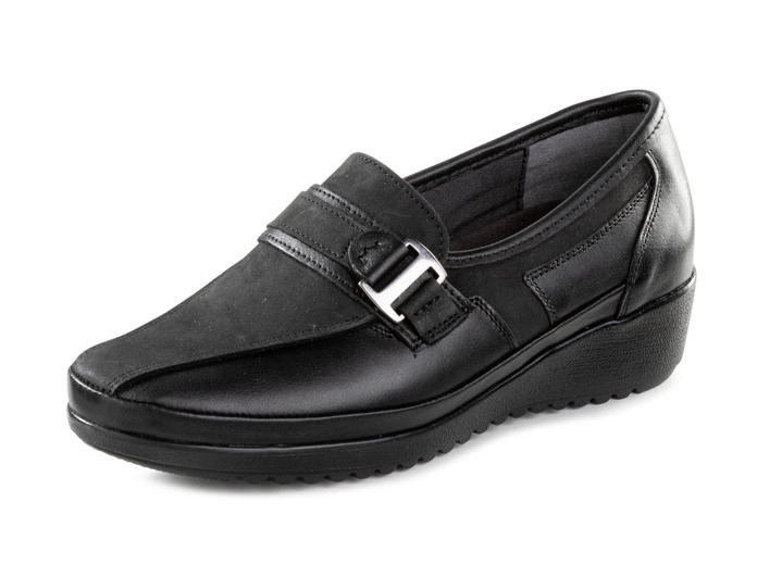 Komfortschuhe - ELENA EDEN Slipper aus Nappaleder und geprägtem Lackleder, in Größe 036 bis 042, in Farbe SCHWARZ Ansicht 1