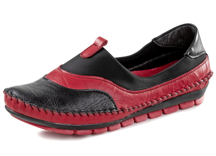 Komfortschuhe - Gemini, bequeme Damen-Slipper, Weite G, mit herausnehmbarem Fußbett, in Größe 035 bis 042, in Farbe SCHWARZ-ROT Ansicht 1