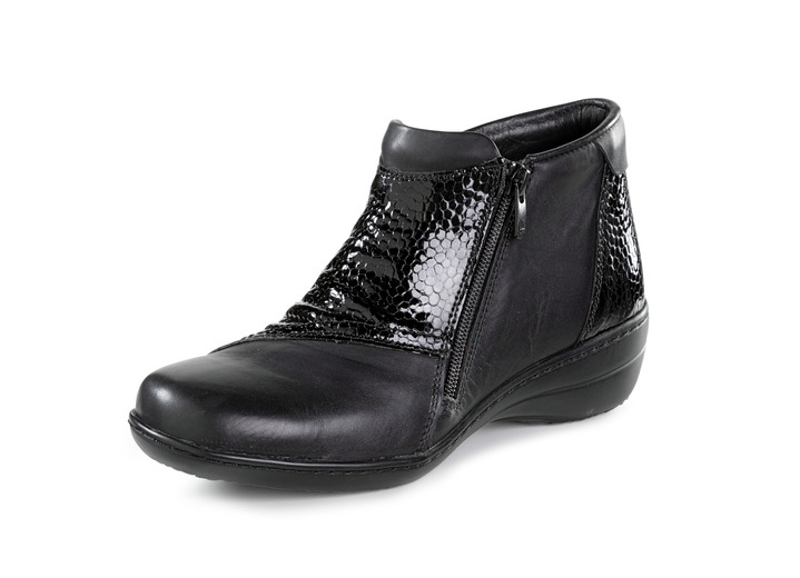 Komfortschuhe - ELENA EDEN Bootie aus teilweise reptilgeprägtem Nappaleder, in Größe 035 bis 042, in Farbe SCHWARZ Ansicht 1