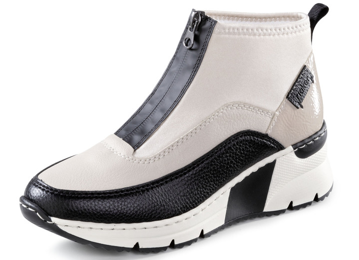 Komfortschuhe - Rieker, stylische Damen-Boots, Weite G, mit Reißverschluss, in Größe 036 bis 042, in Farbe ECRU-SCHWARZ Ansicht 1