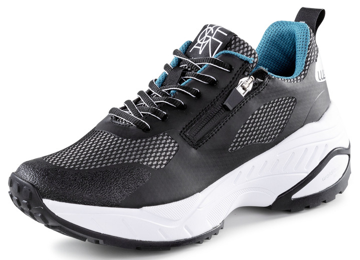 - Waldläufer Sneaker mit praktischem Seitenreißverschluss, in Größe 4 bis 8 1/2, in Farbe SCHWARZ-TÜRKIS Ansicht 1