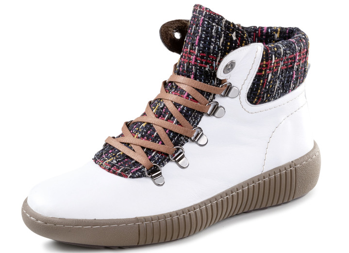 - Gemini Schnür-Bootie mit buntem Textilmaterial, in Größe 036 bis 042, in Farbe WEISS Ansicht 1