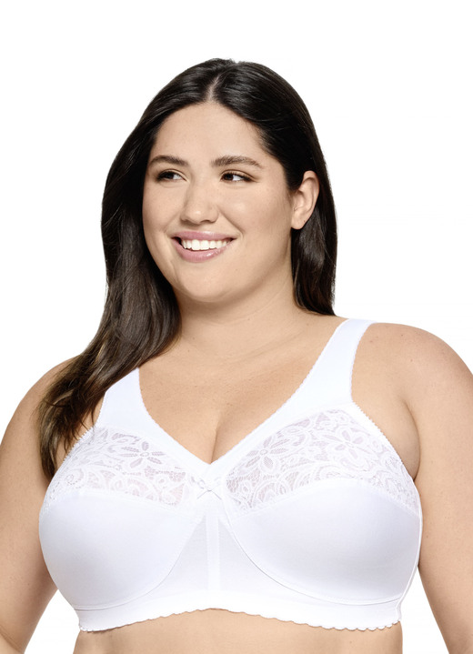 Soft-BH - Glamorise Stütz-BH mit Stickereispitze, in Größe 080 bis 130, in Cup B, in Farbe WEISS Ansicht 1