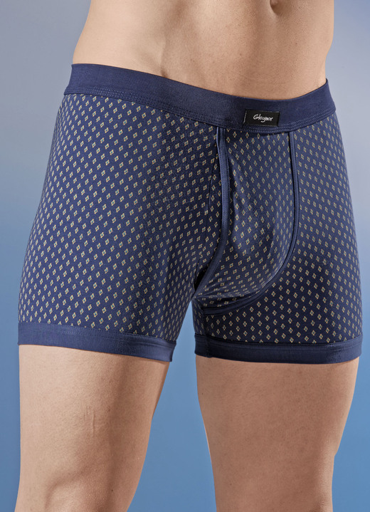 Unterwäsche - Viererpack Unterhosen, allover dessiniert, in Größe 005 bis 011, in Farbe 2X MARINE-BUNT, 2X SCHWARZ-BUNT
