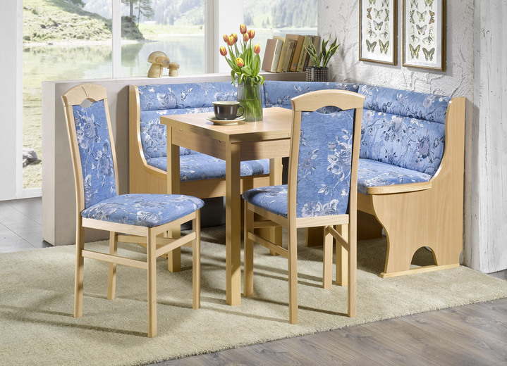 Essgruppen - Esszimmermöbel aus massiven Buchenholz, in Farbe BUCHE-BLAU, in Ausführung Eckbankgruppe, 4-teilig, groß Ansicht 1