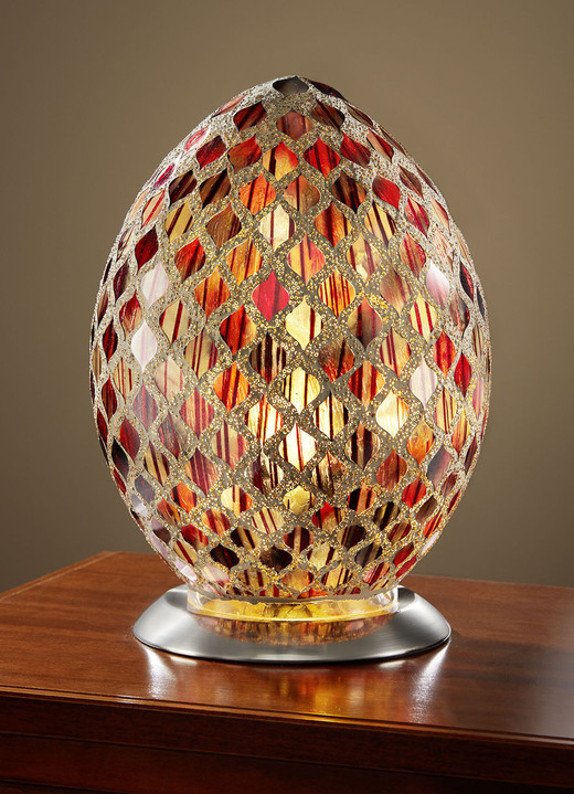 Lampen & Leuchten - Tischleuchte in Eiform mit faszinierendem Mosaik-Effekt, in Farbe ROT-GOLD Ansicht 1