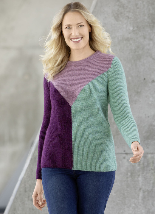 Pullover - Pullover in sehr flauschiger Qualität, in Größe L(44/46) bis XS(32/34), in Farbe AUBERGINE-ROSÉ-MINT