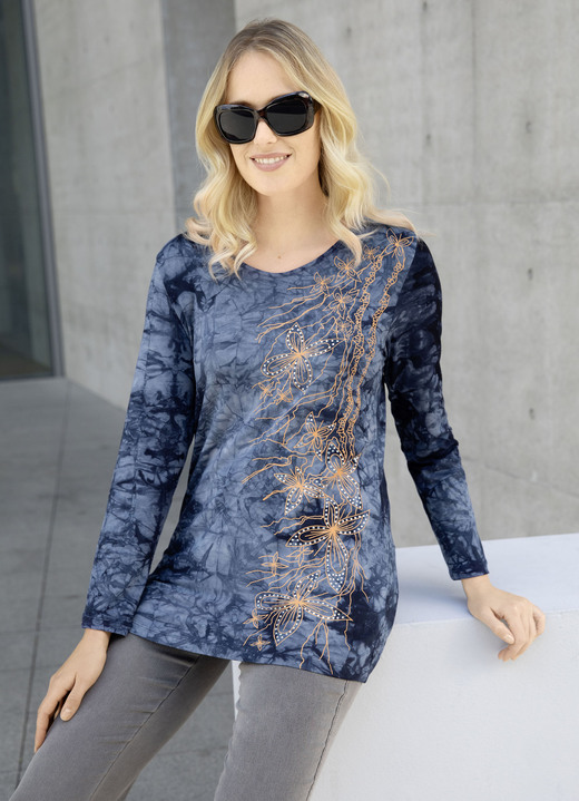 Shirts - Interessantes Shirt in Batikoptik in 3 Farben, in Größe 038 bis 054, in Farbe MARINE BATIK Ansicht 1