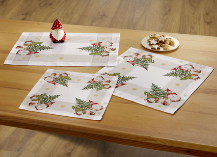 Tischdecke mit weihnachtlichem Wichtel-Dessin