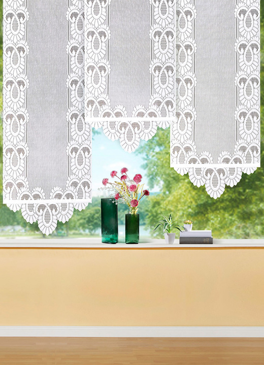 Klassisch - Tolle Schiebegardine mit Dreiecksabschluss, in Größe 444 (H 80xB57 cm) bis 450 (H145xB57 cm), in Farbe WEISS Ansicht 1