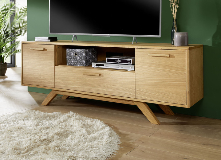 Hifi- &  TV-Möbel - TV-Longboard mit massiven Holzbeinen und Holzgriffen, in Farbe EICHE Ansicht 1