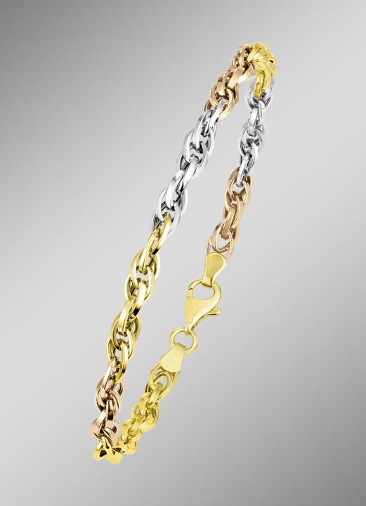 ohne Steine / mit Zirkonia - Armband in Tricolor mit Karabiner, in Farbe  Ansicht 1
