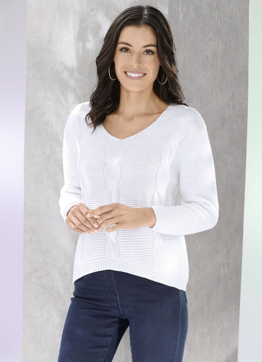 Pullover - Pullover mit kürzerem Vorderteil, in Größe L(44/46) bis XS(32/34), in Farbe ECRU Ansicht 1