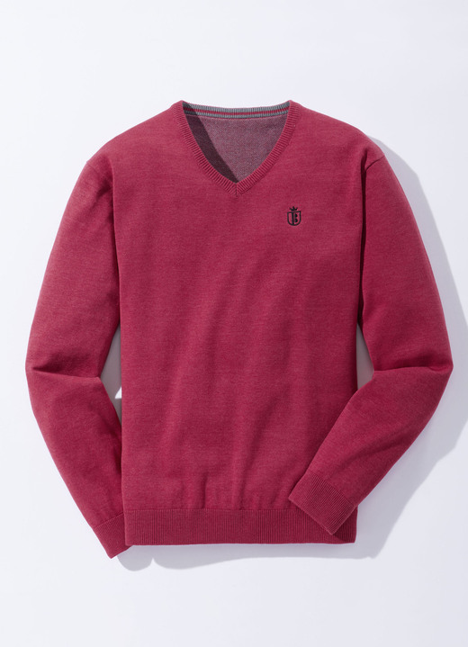 Hemden, Pullover & Shirts - Modischer V-Pullover in 6 Farben, in Größe 046 bis 062, in Farbe ROT MELIERT Ansicht 1