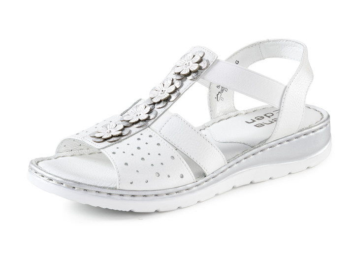 Komfortschuhe - ELENA EDEN, sommerliche Damen-Sandalen, Weite G, aus Leder, in Größe 036 bis 042, in Farbe WEISS-SILBER Ansicht 1