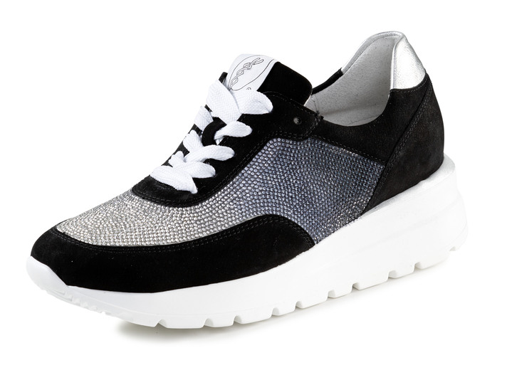 Komfortschuhe - Waldläufer Sneaker mit farbverlaufenden, funkelnden Glitzersteinchen, in Größe 3 1/2 bis 8, in Farbe SCHWARZ-SILBER Ansicht 1