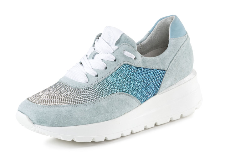 Komfortschuhe - Waldläufer Sneaker mit farbverlaufenden, funkelnden Glitzersteinchen, in Größe 3 1/2 bis 8, in Farbe BLEU Ansicht 1