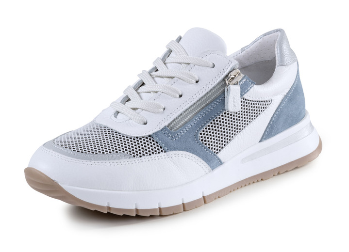 Komfortschuhe - ELENA EDEN Sneaker aus Nappa-, Veloursleder und Textil in Netzoptik, in Größe 036 bis 042, in Farbe WEISS-BLAU Ansicht 1