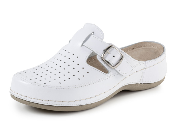 Komfortschuhe - ELENA EDEN, sommerliche Damen-Clogs, Weite G, mit verstellbarer Schließe, in Größe 036 bis 042, in Farbe WEISS Ansicht 1