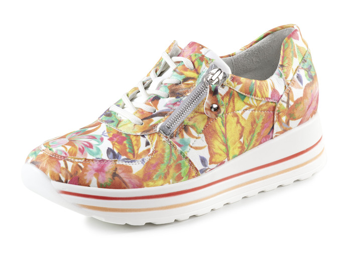 Komfortschuhe - Waldläufer Sneaker aus beschichtetem, floral bedrucktem Textilmaterial, in Größe 3 1/2 bis 8, in Farbe WEISS-BUNT Ansicht 1