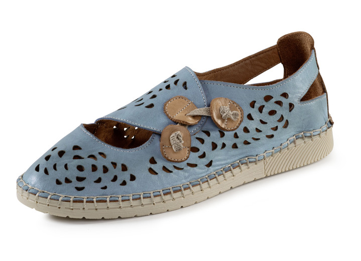 Sandaletten & Pantoletten - Gemini Slipper mit luftigen Durchbrüchen, in Größe 036 bis 042, in Farbe JEANS-CAMEL Ansicht 1