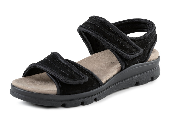 Komfortschuhe - ELENA EDEN Sandale aus weichem Nubukleder und schwarzem Elastikmaterial, in Größe 036 bis 042, in Farbe SCHWARZ Ansicht 1