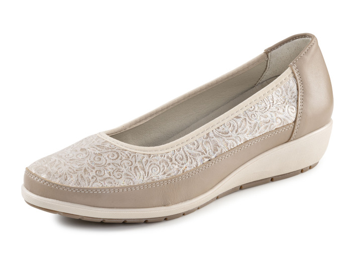 Komfortschuhe - ELENA EDEN Ballerina aus Nappaleder und glänzend geprägtem Leder, in Größe 035 bis 041, in Farbe TAUPE Ansicht 1