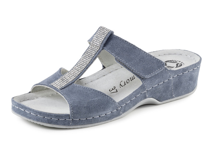Komfortschuhe - Mubb Pantolette mit funkelnden Glitzersteinchen, in Größe 036 bis 042, in Farbe JEANS Ansicht 1