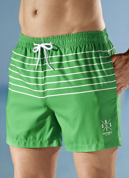 Bademode - Badeshorts mit Sreifendessin, Microfaser, in Größe 3XL (64/66) bis XXL (60/62), in Farbe GRÜN-WEISS Ansicht 1