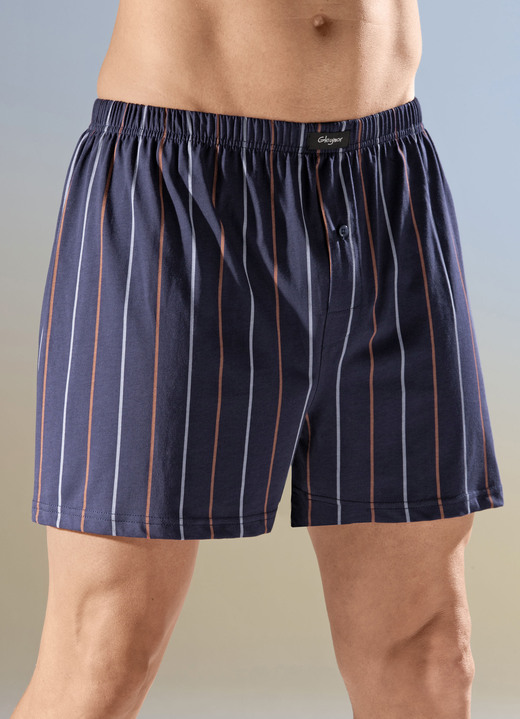 Unterwäsche - Viererpack Boxershorts mit knöpfbarem Eingriff, in Größe 005 bis 014, in Farbe 2X MARINE GESTREIFT, 2X MARINE KARIERT Ansicht 1