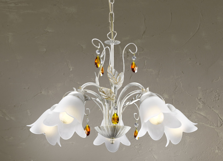 - Pendelleuchte mit Gestell aus Eisen und Glaslampenschirmen, in Farbe CREME-GOLD