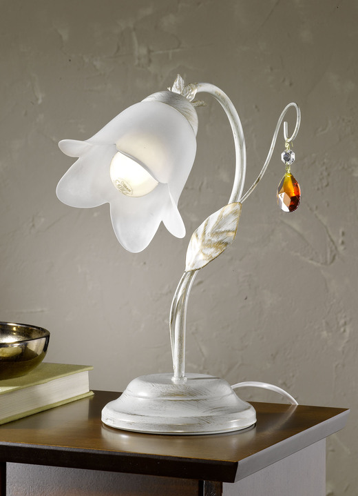 Lampen & Leuchten - Tischleuchte mit Gestell aus Eisen und Glaslampenschirm, in Farbe CREME-GOLD