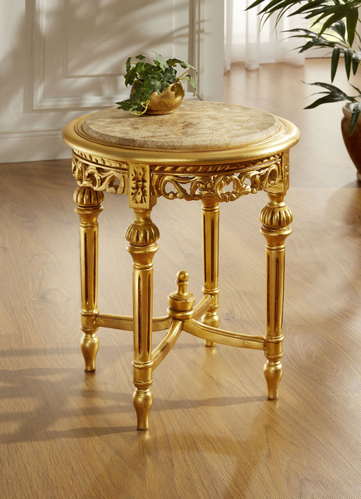 Kleinmöbel - Beistelltisch mit Marmor-Konglomeratplatte und Blattgold-Auflage, in Farbe GOLD
