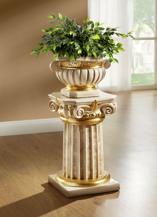 Wohnaccessoires - Säule mit Übertopf und echter Blattgoldauflage, in Farbe BEIGE-GOLD Ansicht 1