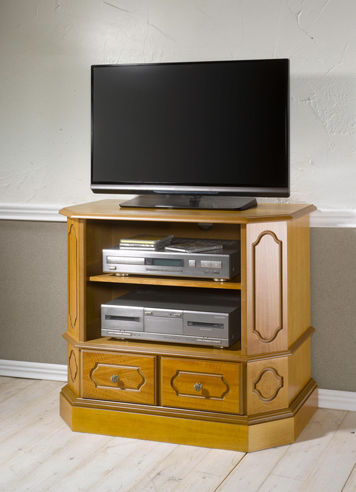 Hifi- &  TV-Möbel - Teilmassive TV-Phono-Kommode mit Metallgriffen, in Farbe EICHE