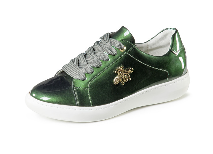 Komfortschuhe - ELENA EDEN Sneaker aus Lackleder mit edlem Metallschmuck, in Größe 036 bis 042, in Farbe DUNKELGRÜN Ansicht 1