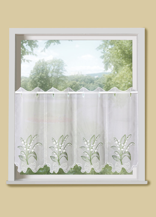 Klassisch - Kurzstore mit Stangendurchzug und gebogtem Abschluss, in Größe 786 (H45xB 85 cm) bis 788 (H45xB115 cm), in Farbe WEISS