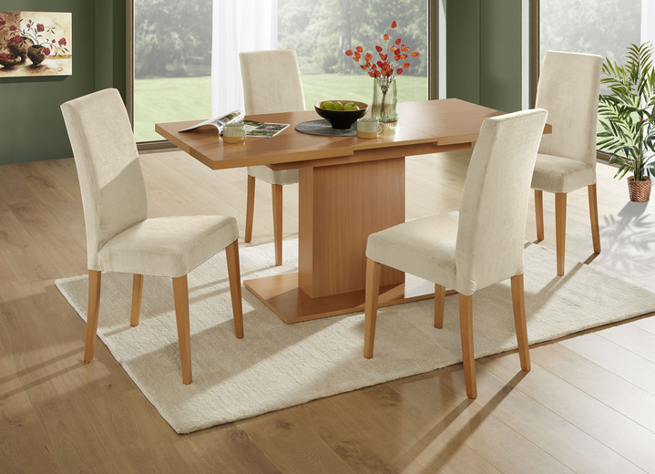 Essgruppen - Moderne Esszimmermöbel, in Farbe BUCHE-BEIGE, in Ausführung Essgruppe, 5-teilig, mit Säulenesstisch Ansicht 1